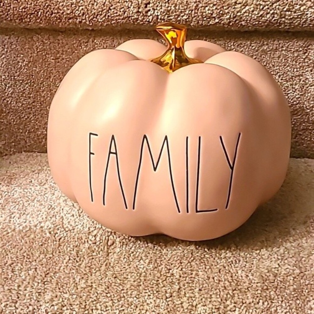 Rae Dunn "Family" Large Pumpkin in Beautiful Pink Color & Gold Stem NEW!